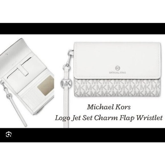 MICHAEL KORS Jet Set Signature logo faux-leather phone wallet wristlet- WHITE - Picture 7 of 9